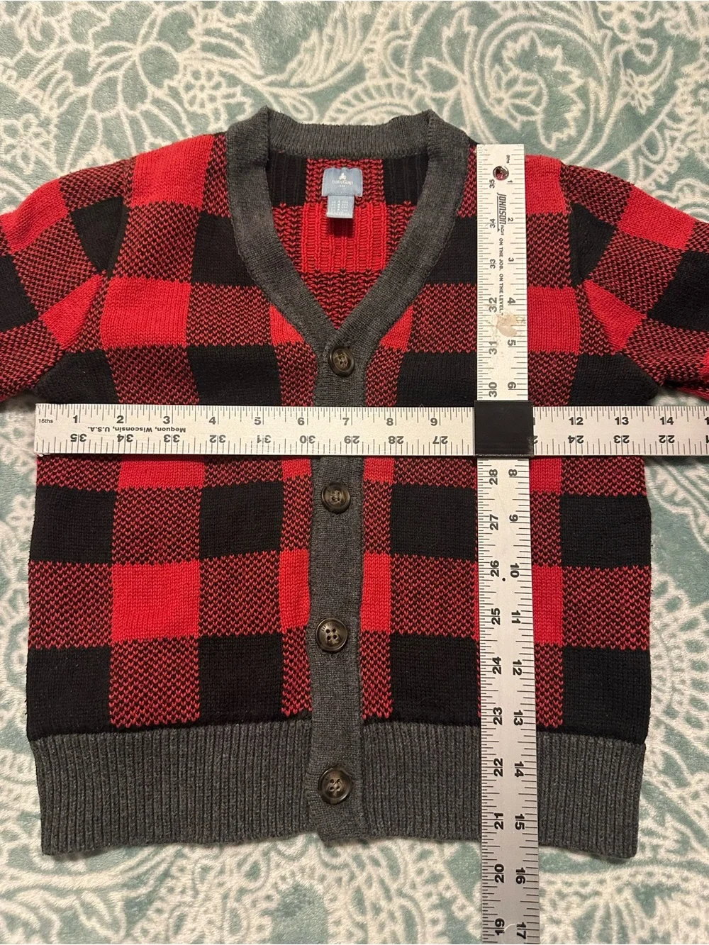 BabyGap Red & Black Buffalo Plaid Button Cardigan